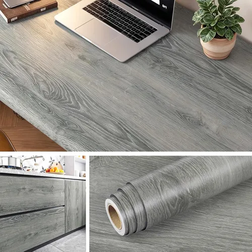Vista 10 de Livelynine Papel tapiz de madera para despegar y pegar, papel de contacto de grano de madera impermeable para encimeras, escritorio, cocina Nuez