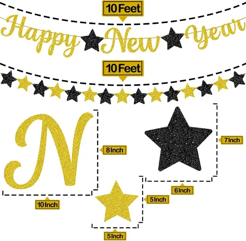 Vista 2 de KatchOn, Cartel de Feliz Año Nuevo pre-encordado – 10 pies, NO DIY, decoraciones doradas de la víspera de feliz Cartel de decoración de fiesta