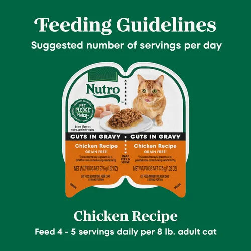 Vista 7 de NUTRO Cortes de comida húmeda natural para gatos sin granos* en salsa de pollo, (24) bandejas de 2.64 onzas Perfect Portions