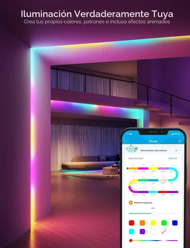 Vista 2 de Govee RGBIC - Tira de luz LED Alexa de 16.4 pies, luces LED inteligentes WiFi que funcionan con Alexa y Google Assistant, bricolaje segmentado