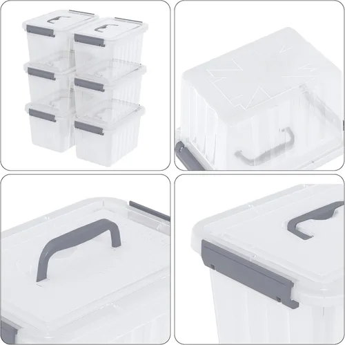 Vista 2 de Caja de almacenamiento transparente pequeña de 3.5 cuartos de galón con asa, pequeños contenedores de plástico con tapas, 6 paquetes