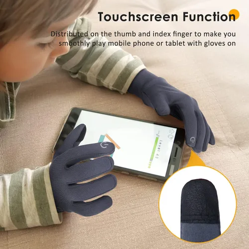 Vista 2 de AOTOW Winter Running Gloves for Kids - Kid Touch Screen Gloves Warm Thermal Mittens Anti-Slip Bike Soccer for Boys Girls - Gray