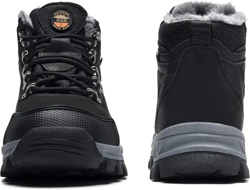 Vista 4 de BEOAPT Botas de senderismo de invierno para hombres y mujeres, cálidas y resistentes al agua, antideslizantes, con forro suave, color negro