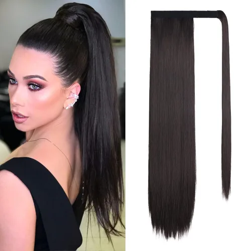 Vista 30 de SEIKEA Extensión de cola de caballo con clip alrededor del cabello lacio para mujer (12 pulgadas, negro)