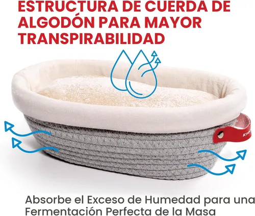 Vista 2 de Juego de cestas de prueba para pan de KneadAce con cuerda de algodón Banneton, 2 x cestas de pan ovaladas con forros y cubiertas para hornear pan