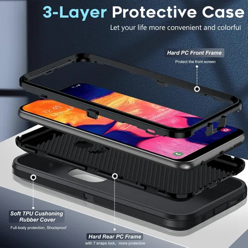 Vista 4 de LeYi Funda para teléfono Samsung-A10E: con protector de pantalla para teléfonos inteligentes, teléfonos desbloqueados, nuevas fundas con kit de Negro