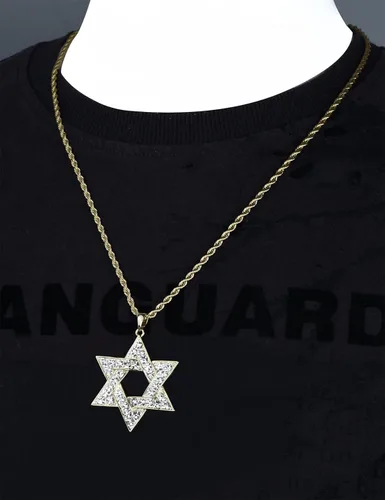 Vista 2 de VVCome Collar con dije de estrella de David de cristal, cadena de acero inoxidable, joyería para mujeres y hombres