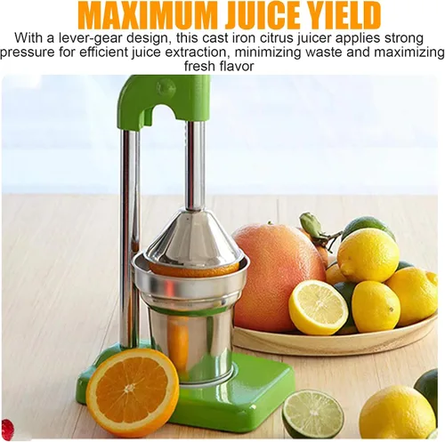 Vista 4 de Heavy-Duty Stainless Steel Manual Juicer, Cast Iron Hand Press Squeezer for Fresh Lemonade & Orange Juice, Essential Home Kitchen Tool (Green)