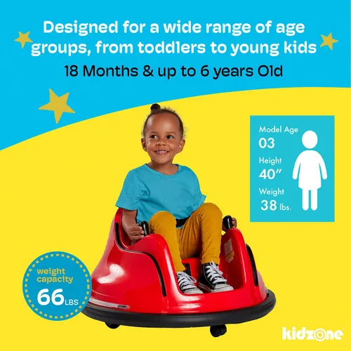 Vista 5 de Kidzone 360 Spin Race auto chocador recargable con control remoto, para montar, fácil y divertido, con certificación ASTM