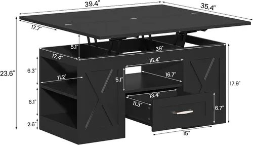Vista 2 de Saudism Mesa auxiliar elevable de 40 pulgadas, mesas auxiliares multifunción 4 en 1 con cajones de almacenamiento y compartimentos ocultos, mesa