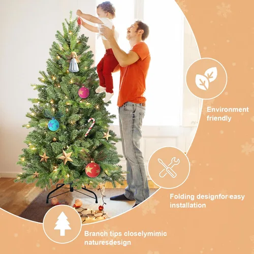 Vista 5 de Árbol de Navidad artificial sin luz de 5 pies, árbol de Navidad de abeto verde festivo con 723 puntas de rama, árbol de Navidad realista de abeto