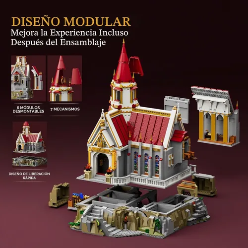Vista 3 de LUMIBRICKS Castillo Medieval del Rey y Tesorería Conjunto de Ladrillos de Construcción - Colección Modular de Ciudad de la Edad Media