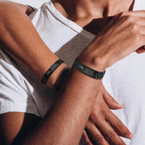 Vista 2 de MEALGUET Promesa del Dedo Meñique Pulseras Personalizadas de Acero Inoxidable con Cita de Amor para Parejas, Pulseras de Eslabones para Amante