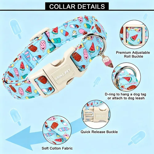 Vista 228 de Aring Pet Collar de algodón, ligero y ajustable, con hebilla de liberación rápida, para perros pequeños, medianos y grandes, para cachorros, S, Hoja