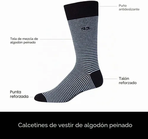 Vista 3 de Calvin Klein Calcetines de vestir para hombre, paquete de 4 unidades, mezcla de algodón suave, calcetines a rayas, calcetines largos casuales