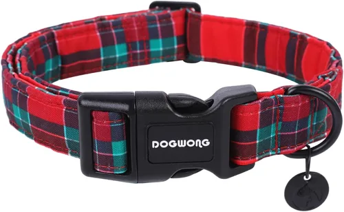 Vista 8 de DOGWONG Collar de Algodón para Perro, Collar para Perro de Cuadros Azules Resistente, Collar Suave y Duradero para Perro Macho, Lindo Collar de A