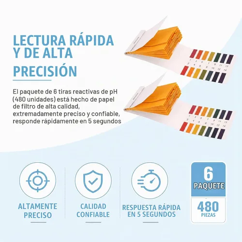 Vista 5 de Paquete de 6 papeles de prueba de pH 480 tiras de papel tornasol gama