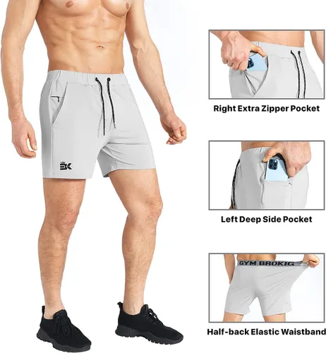 Vista 3 de BROKIG Pantalones cortos de gimnasio ligeros para hombre, pantalones cortos de entrenamiento atlético para hombre con bolsillos para culturismo