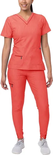 Vista 9 de Adar Pro Scrubs for Women Set - V-Neck & Jogger Cargo Pants, 7 Pockets Blanco