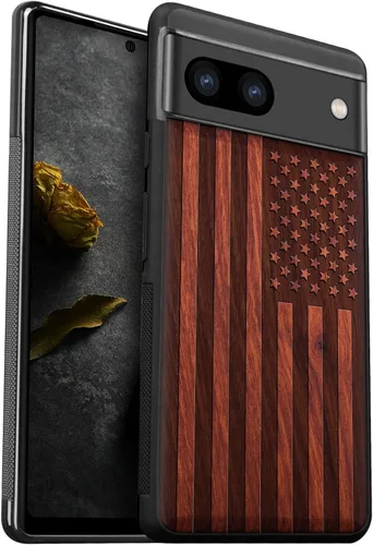 Vista 14 de Carveit Funda de madera para Pixel 8a [madera natural y TPU suave negro] a prueba de golpes, funda de madera única compatible con Google Pixel 8a