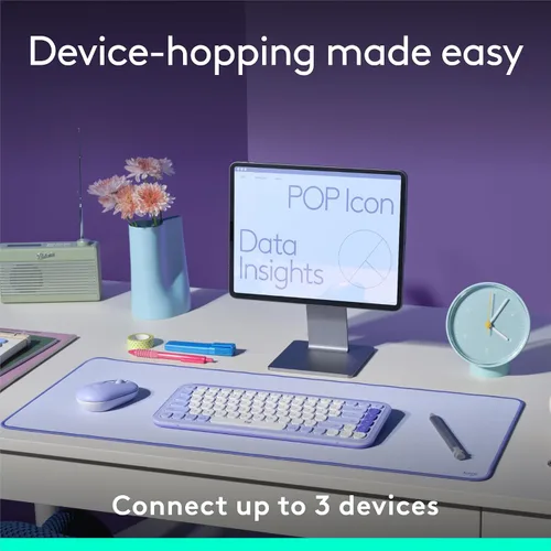 Vista 8 de Logitech POP ICON Keys Teclado Bluetooth inalámbrico, escritura cómoda, teclas programables, fácil de cambiar entre hasta 3 dispositivos