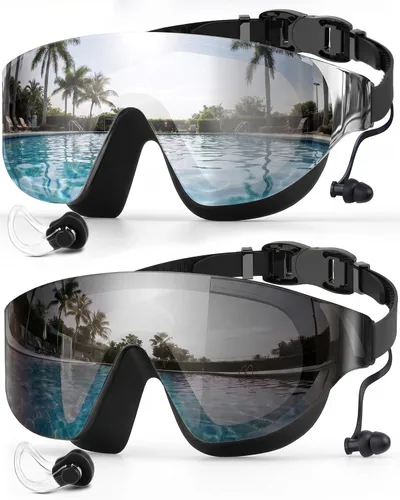 Vista 12 de Zoomsnail Paquete de 2 gafas de natación de visión amplia sin montura para adultos, antivaho con fugas UV para hombres y mujeres