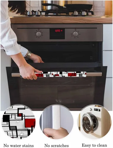 Vista 2 de Juego de 2 fundas para manijas de puerta de refrigerador rojo y negro para lavavajillas, microondas, horno, nevera, estufa, electrodomésticos