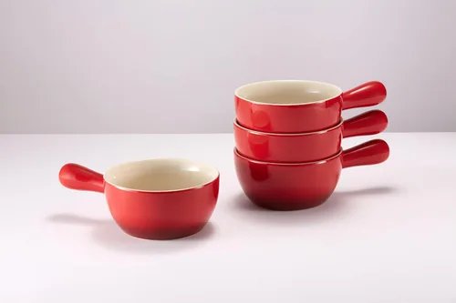 Vista 7 de Kook Cuencos de sopa de cebolla francesa, cuencos de cerámica apilables con asas, aptos para horno, microondas y lavavajillas, para cereales, sopas
