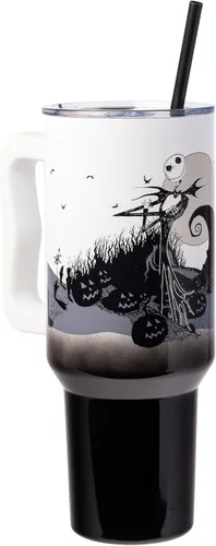 Vista 42 de Silver Buffalo Adventure Time With BMO - Vaso de acero inoxidable de doble pared con asa y pajilla, cabe en portavasos estándar, 40 onzas