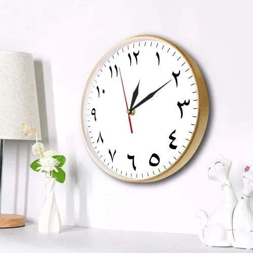 Vista 9 de Reloj de pared de cuarzo silencioso con números arábigos de 12 pulgadas con marco de madera, reloj de pared analógico de madera para colgar números