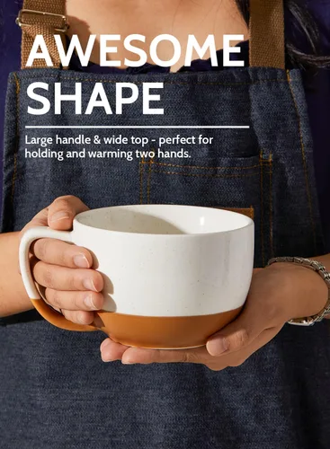 Vista 9 de Teocera Juego de 4 tazas de café color beige, taza de café de cerámica de 16 onzas, juego de tazas grandes con asa para bebidas frías o calientes