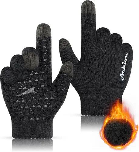Vista 25 de Achiou Guantes de invierno para hombres y mujeres, guantes para pantalla táctil, gel de silicona antideslizante grueso mejorado, forro térmico