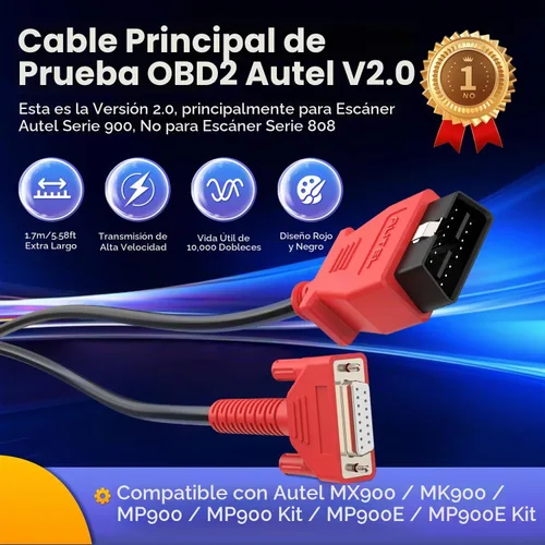 Vista 2 de Cable de prueba principal original OBD2 de Autel, conector de diagnóstico de 16Pin OBDII OBD 2 Solo para MaxiCOM MK900, MaxiCheck MX900, MaxiPRO