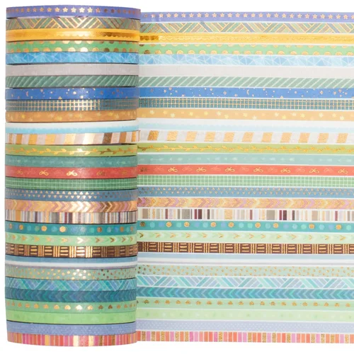 Vista 4 de YUBBAEX Juego de 60 Rollos de Cinta Washi Delgada con Lámina Dorada, Cintas Decorativas de Enmascarar con Patrones Básicos Delgados para Artes