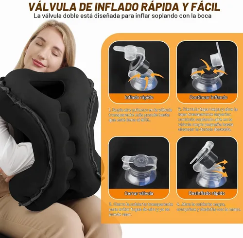 Vista 5 de Almohada inflable de viaje, almohada de cuello de viaje multifunción para avión para evitar dolor de cuello y hombros, soporte para la cabeza