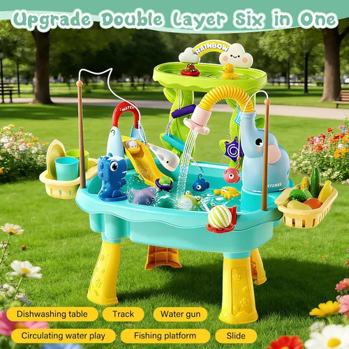 Vista 5 de 2027 Upgraded Toddlers 1-3 Water Table with Electric Pump, Kids Water Table with Faucet Play Food Accessories Fishing Toy, Kitchen Play Sink Toys