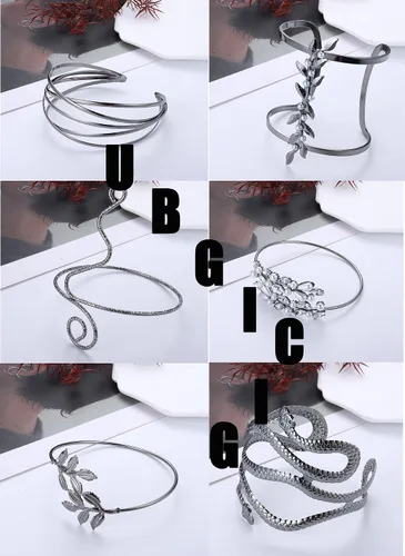 Vista 7 de UBGICIG 6 piezas de brazalete de brazo superior de brazo abierto, joyería ajustable para mujer, accesorios de disfraz de diosa, circonita