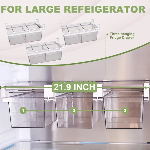 Vista 8 de Yatmung Paquete de 2 Organizadores de Cajón Deli Extra Grandes para Refrigerador Extraíble - Organizador de Cajón de Refrigerador y Contenedores