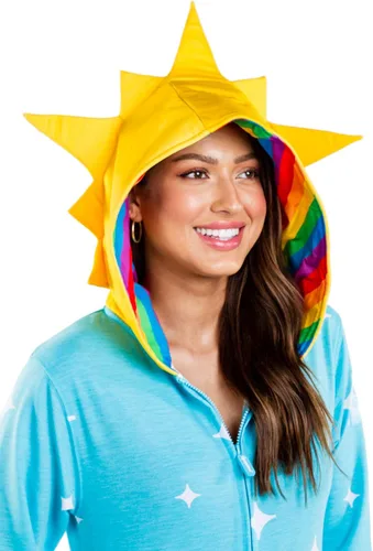 Vista 3 de Tipsy Elves Divertido disfraz de arco iris de Halloween para mujer, divertido diseño de arco iris multicolor