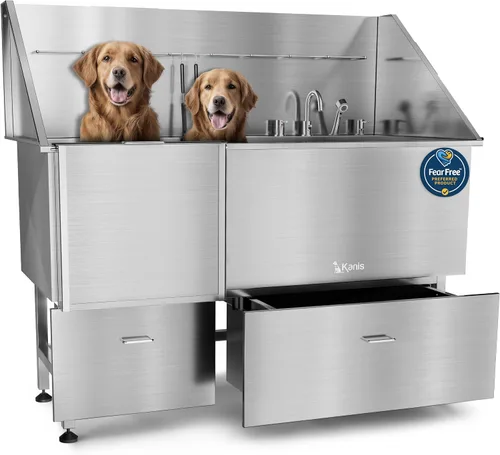Vista 31 de KANIS Estación profesional de lavado de perros – Fregadero de lavado de mascotas de acero inoxidable 304 y bañera de aseo con ducha, rejillas