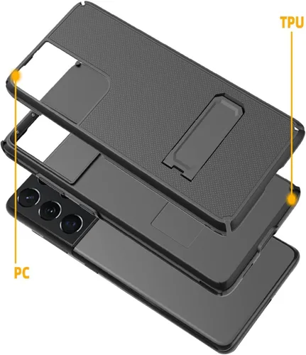 Vista 3 de Funda compatible con el teléfono Samsung Galaxy S21 Ultra 5G (tamaño de pantalla 6.8 pulgadas solamente). Funda híbrida de doble capa con soporte