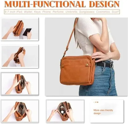 Vista 7 de Xuwenh Gpmsign - Bolso cruzado de cuero antirrobo, bolso cruzado de cuero sintético de 3 capas, bolso cruzado de cuero sintético y embragues, 3