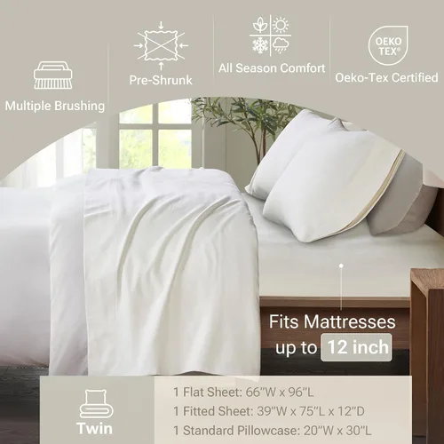 Vista 335 de Sleep Philosophy - True North - Juego de sábanas de franela, 100% de algodón, cómodo, bonito y muy suave, con bolsillo elástico que se adapta a