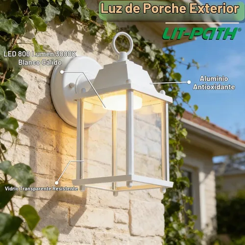Vista 2 de LIT-PaTH Lámpara de pared con luz de diodo emisor de luz (LED) para exteriores, accesorios de iluminación de pared para porche, 3000K 9.5W 800