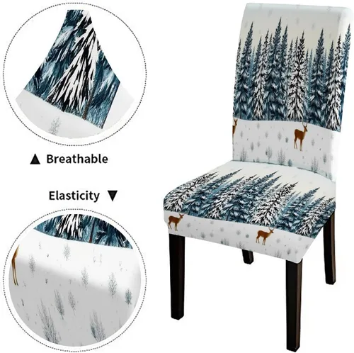Vista 128 de CAPSCEOLL Christmas Dining Chair Covers,Snowflakes Festive Winter Pattern Stretch Chair Covers for Dining Room Set of 2 Washable Spandex Parson