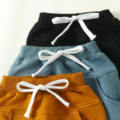 Vista 3 de Amiblvowa Paquete de 3 pantalones de otoño para bebés, niños y niñas, color sólido, pantalones deportivos para otoño e invierno