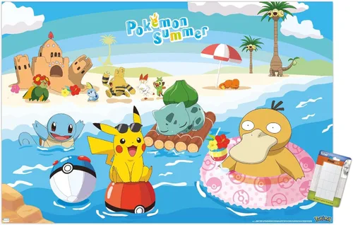 Vista 12 de Trends International Pokémon - Póster de pared de verano, 22.4 pulgadas de largo x 14.7 pulgadas, versión enmarcada en madera de granero