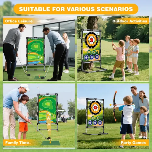 Vista 7 de Juego de astillado de golf – Alfombrilla de doble cara con soporte, divertido juego de práctica para niños y adultos