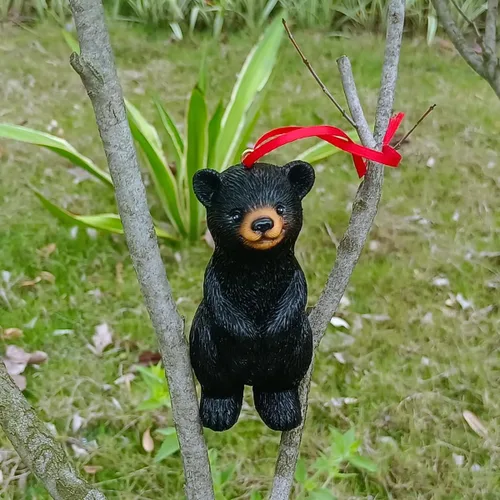 Vista 4 de Mini estatua de oso pequeño adorno de escultura colgante figura de animal regalo para árbol de Navidad, hogar, oficina, habitación, automóvil, Negro