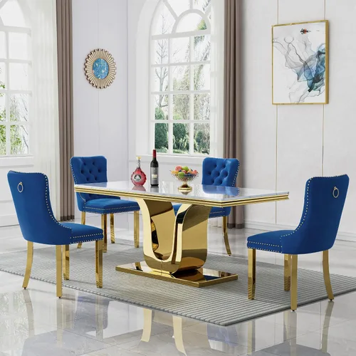 Vista 16 de SSLine Mesa de comedor moderna para mesa de cocina de mármol sintético de 6,70 pulgadas, mesa de comedor rectangular para muebles de cocina